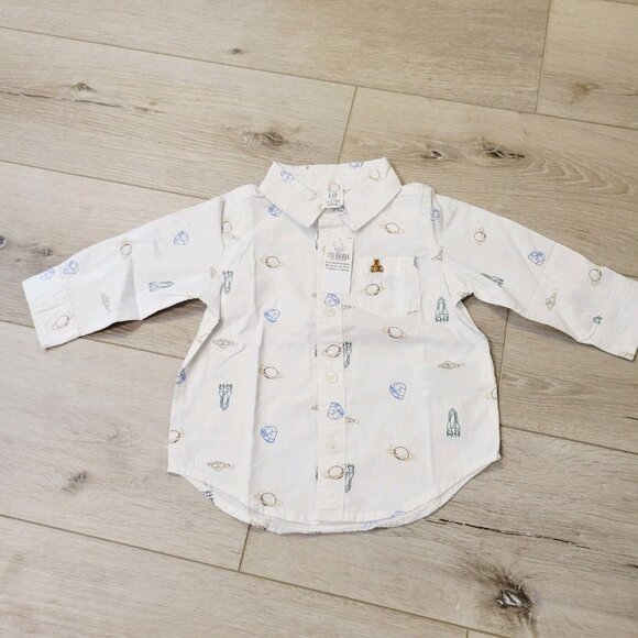 Baby Gap Boys Space Rockets Long Sleeved Button Down Shirt Size 18-24 Months - Picture 2 of 4